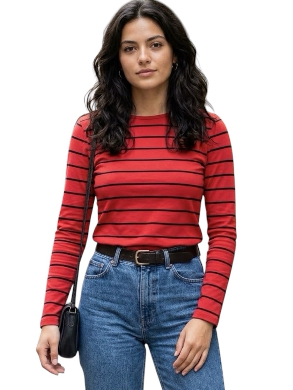 Lauren Ralph Lauren Striped Long Sleeve Top Red Black L Slim Fit